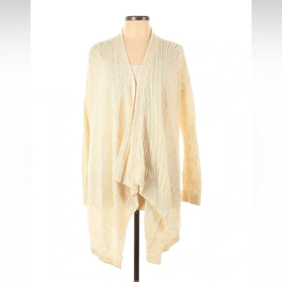 Lou & Grey Sweater Cream Alpaca Wool Blend Cardigan Open Front Knit Size Large L - Picture 5 of 5